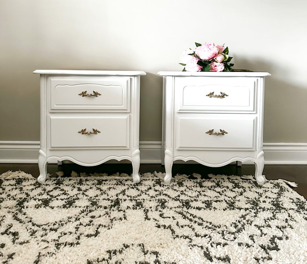 Set of 2 French Provincial Night Stands  - Wise Owl Snow Owl White