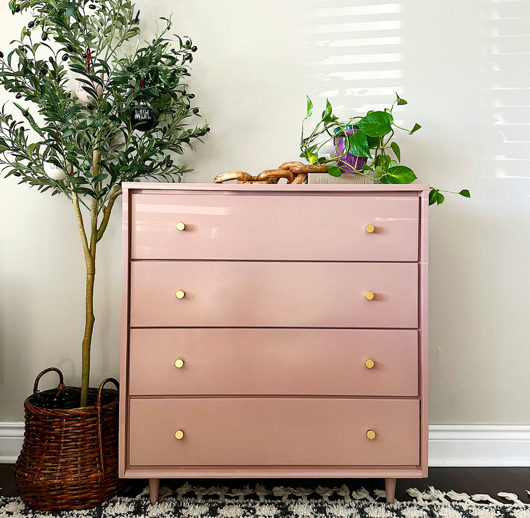 Vintage Tall Boy Dresser with Legs in Damask by Fusion Mineral Paint