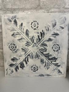 Metal Vintage Ceiling Tile Hand Painted White and Distressed