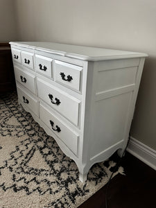 Long French Provincial Dresser  - Wise Owl Snow Owl White